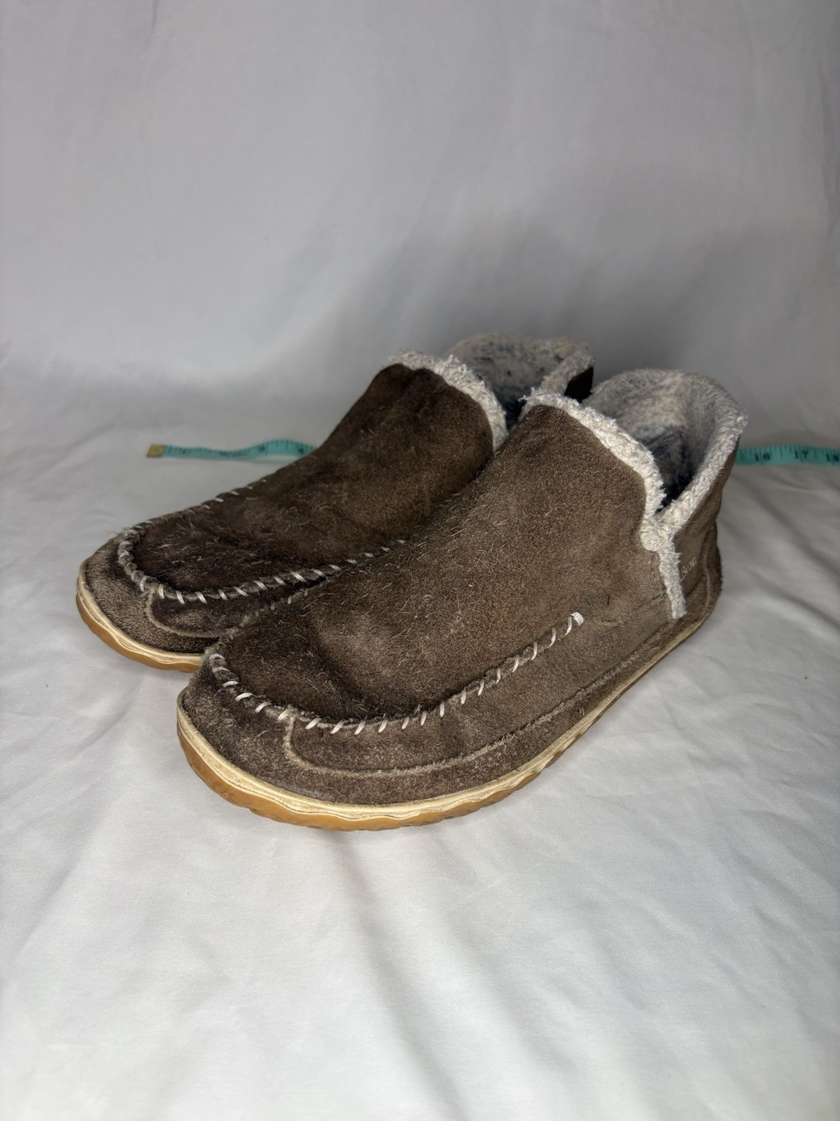 L.L. Bean Brown Suede Fleece-Lined Slip-On Moccasin House Slippers Women’s 8