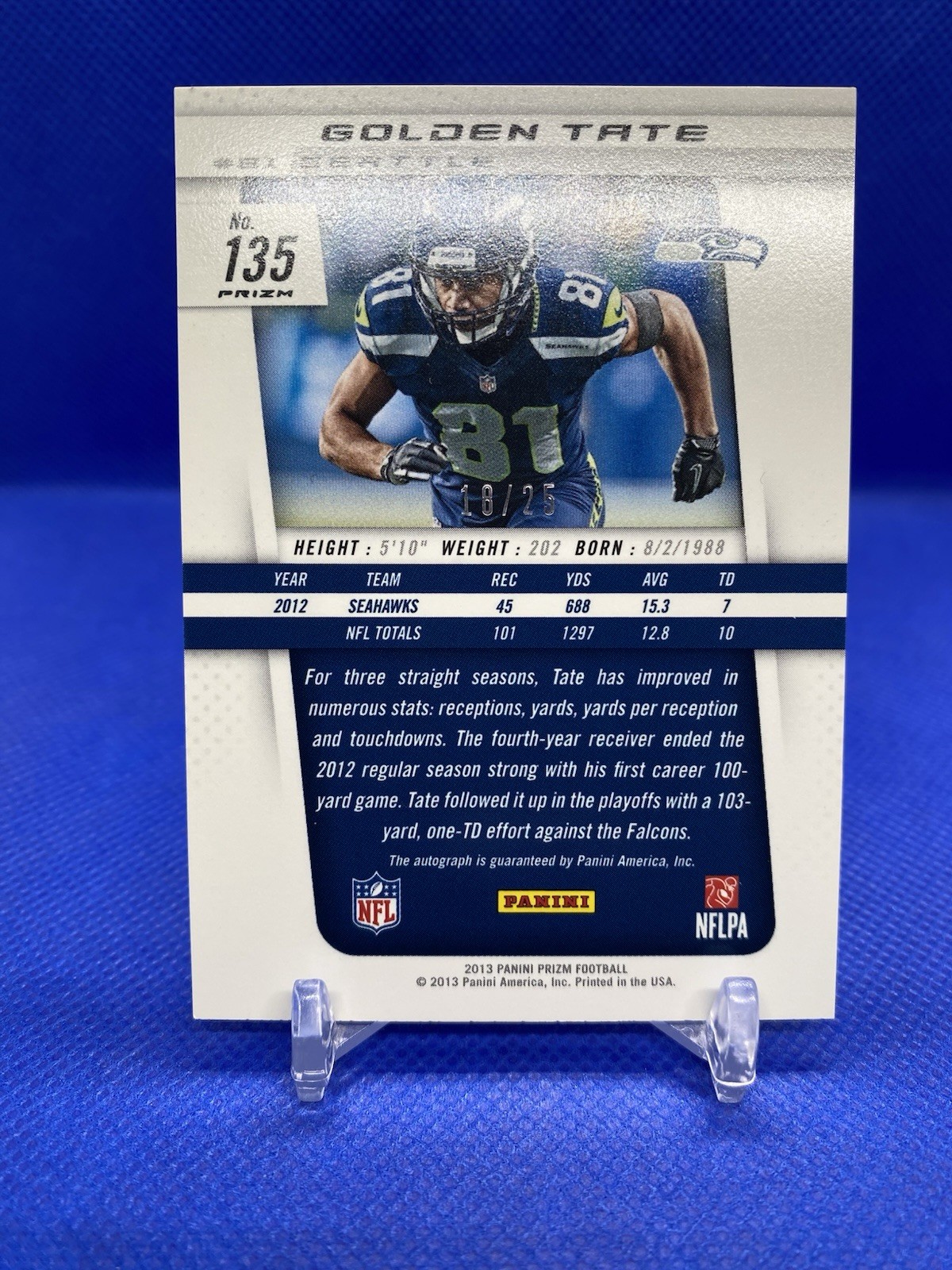 2013 Panini Prizm Golden Tate Auto Black Ssp #d /25 #135 Seahawks Autograph 🔥 view 6