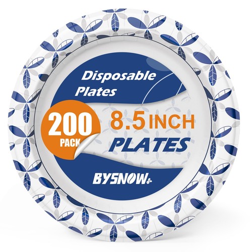 8.5 Inch Paper Plates, 200 Pcs Disposable Plates, Heavy Duty Dinner Bulk Plat...