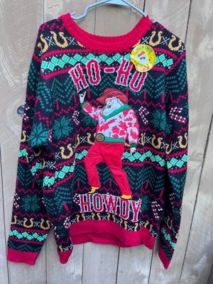 Blizzard Bay Ugly Christmas Sweater Ho Ho Ho Howdy Cowboy Santa - Men's Sz L NEW