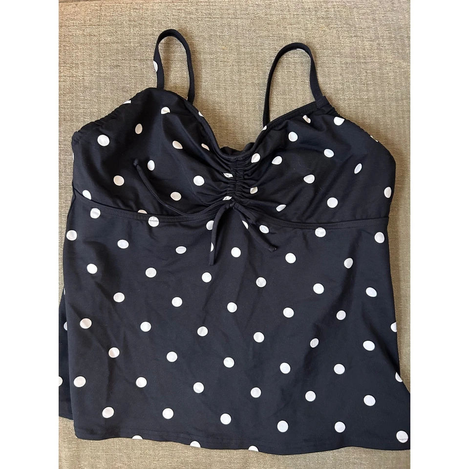 Tankini de natación Lands End negro blanco a lunares acanalados talla 12P náutico Foto 4 de 4