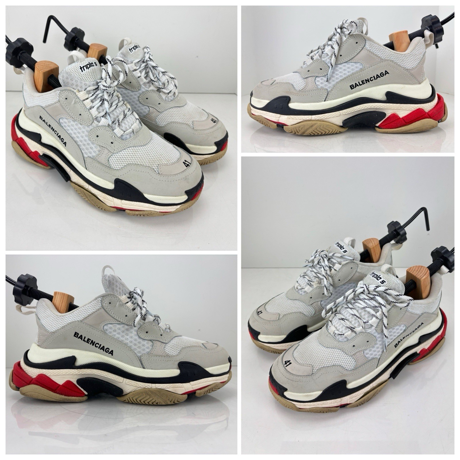 Balenciaga Triple S Sneakers EU 41 US 8 White Grey Red Authentic Designer Chunky thumbnail 3