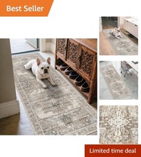 Stylish 2' X 6' Beige Runner Rug - Washable, Non-Slip, Perfect for Home Decor