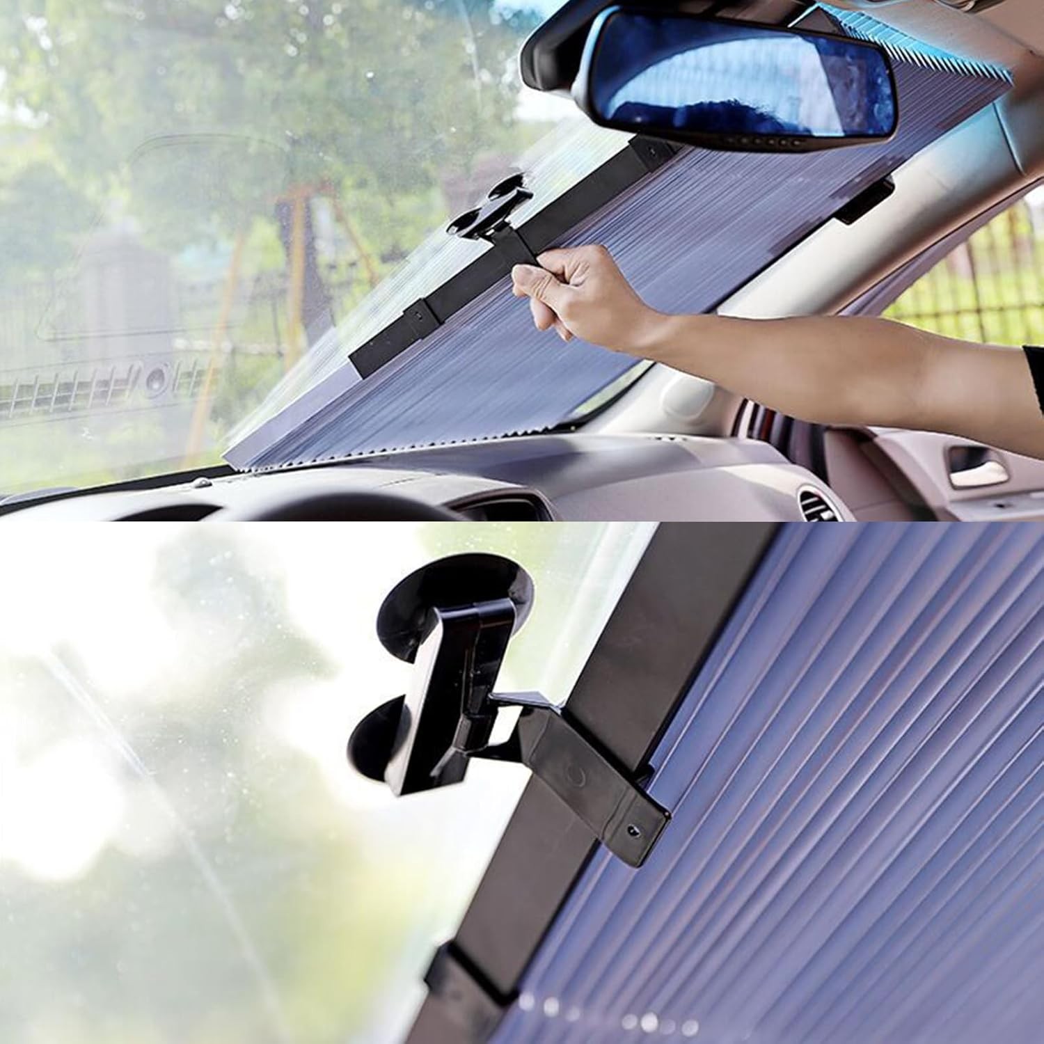 Retractable Car Windshield Sun Shade 18.1x47.2in Foldable No Drill Heat Shield
