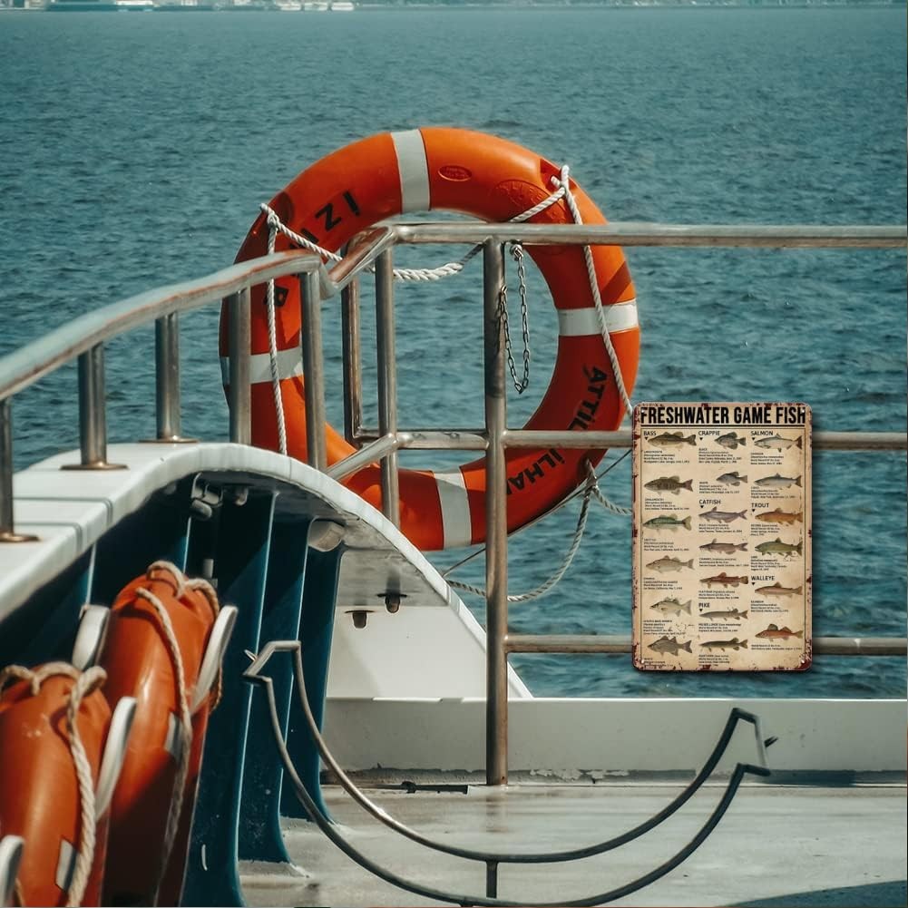 LIZATIC Metal Fishing Decor Wall Art - Freshwater Game Fish Sign,