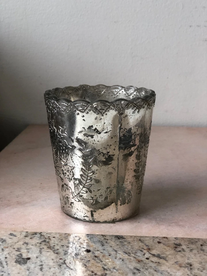 Candelabro votivo de vidrio mercurio plateado Foto 3 de 4