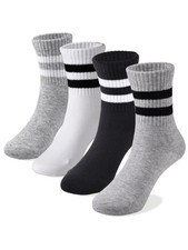 Unisex School Kids Boys Girls Soft Cotton Athletic Socks with Black Gray Stri...
