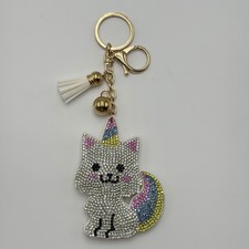 Cute Unicorn Cat Rhinestone Keychain Crystal Bag Charm Tassel Pendant
