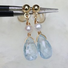 Boucles D'oreilles Gold Filled Aigue-marine Et Tanzanite - Dormeuses Style Boucle