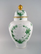 Jarrón de porcelana con tapa ramo chino gigante Herend con flores verdes