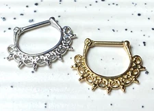 1pc 100% SURGICAL STEEL Lace Tribal Fan Septum Ring Clicker Pierced Nose 16g