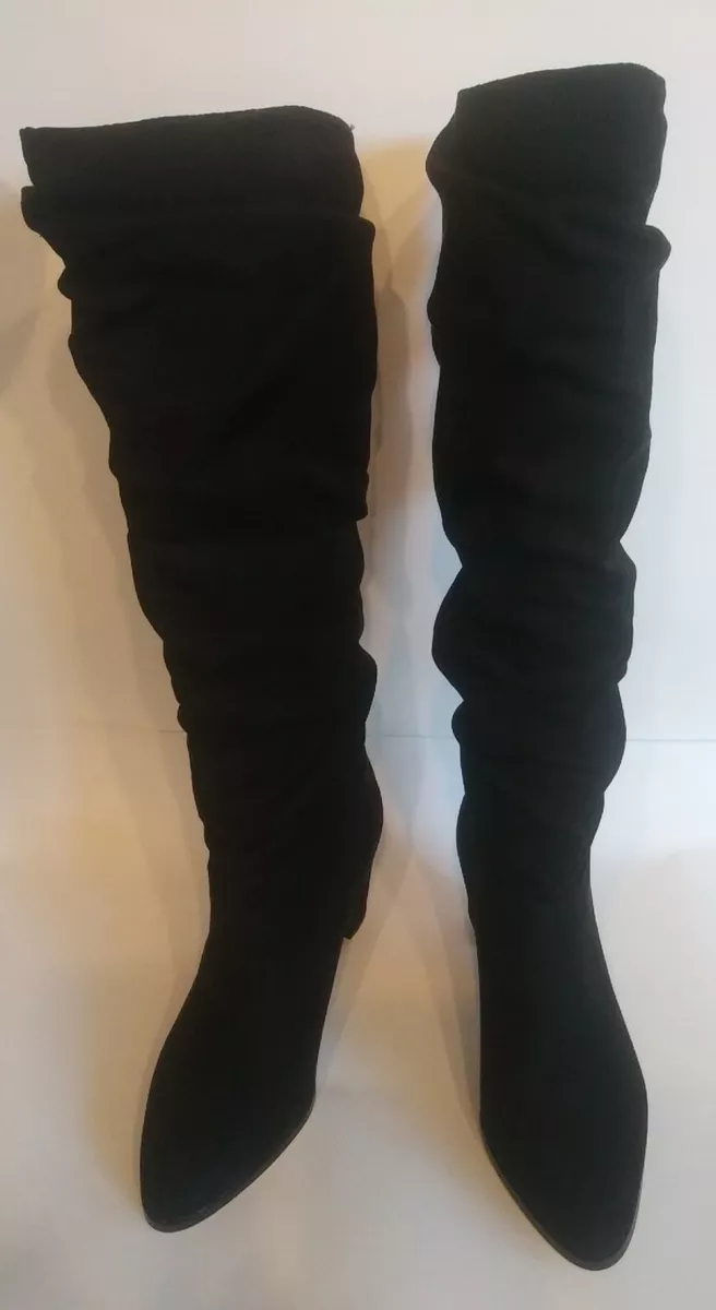 DEBENHAMS COLLECTION SIZE 3 BLACK FAUX SUEDE KNEE HIGH BOOTS
