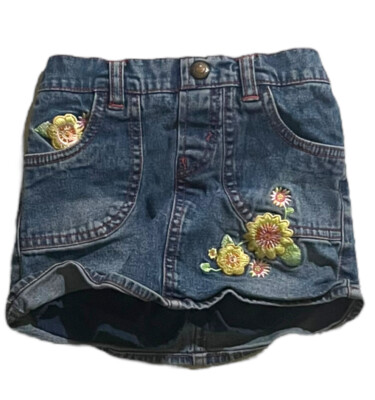 Levis Straus 3T Girls Skort denim embroidered flowers Elastic Pull