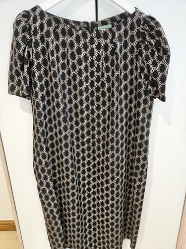 Hoss Introqia Damen Kleid Kurzarm Braun Schwarz Seide Wolle Gr 44 Uk 16 Reißverschluss