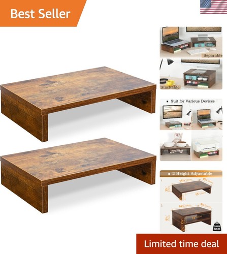 Durable 2-Pack Rustic Brown Monitor Riser for Dual Displays - 80 lbs ...