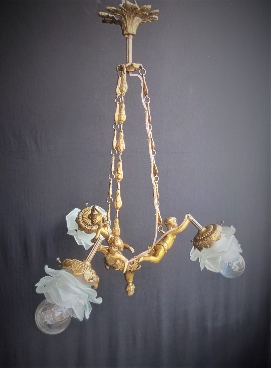 Angel Brass Antique French Vintage Angel Lights Crystal Chandelier