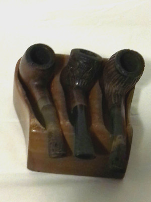 Vintage Pick a Pipe  Built Rite wooden pipe stand Detroit U.S.A.+3 vintage pipes