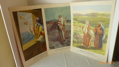 VTG Providence Litho Religious Prints Noah Ark Abraham Old Testament  Set of 3