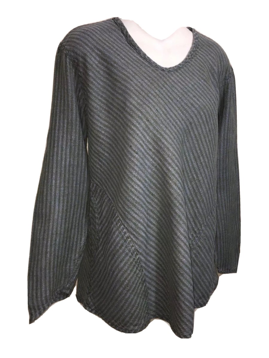 トップス FLAX by Jaenne Engelhart linen shirt Flax Jeanne Engelhart 100% Linen Top Women L Black Button Up