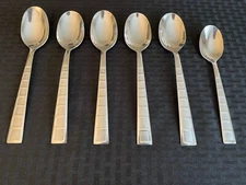 Cambridge MOSAIC SAND Stainless Glossy Oval Soup Spoons (5) & Teaspoon (1)