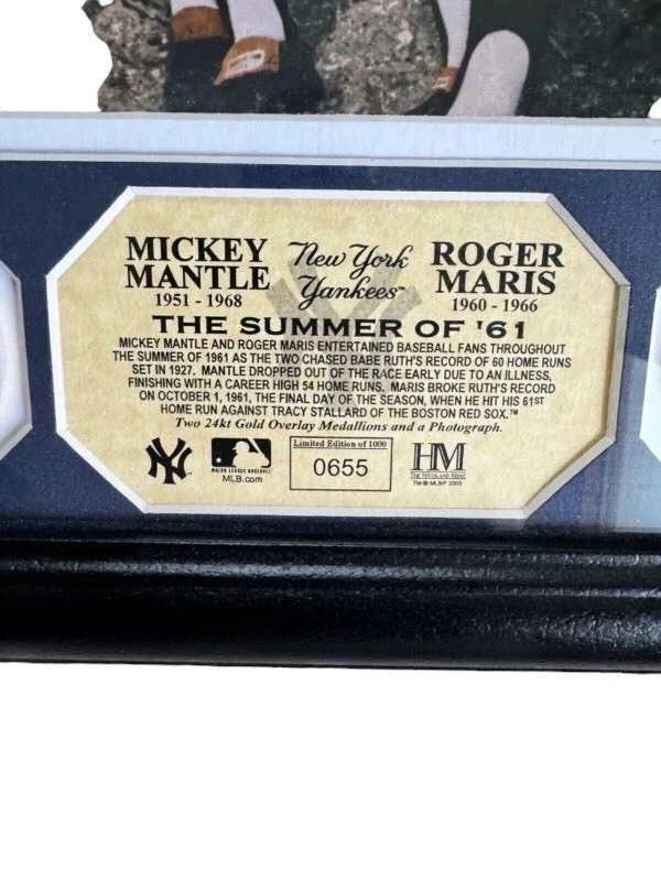Foto enmarcada Mantle Maris verano de 61 Yankees Highland Mint medallón de oro de 24 quilates Foto 4 de 4