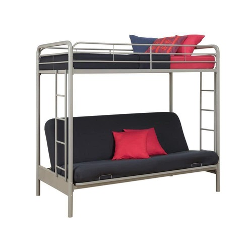 DHP Bunk Bed 72.5"H Metal With Ladder Twin Size 200 lb. Weight Capacity Silver - Picture 3 of 7