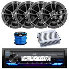 JVC Marine USB Bluetooth Radio, Amplifier, 4x 6.5" 225W Chrome Speakers w/Wire