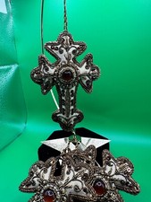 Ornate Cross Christmas Ornament Lot Of 4 Amber Tone Gold Details Stunning