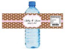 Kraft Paper and light Pink glitter dots Wedding Anniversary Water Bottle Labels
