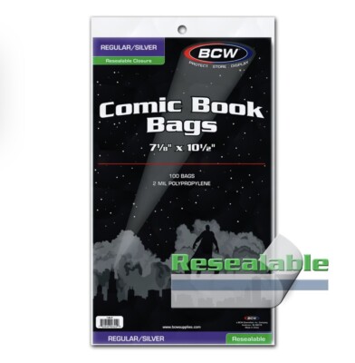 Pack of 100 Bags BCW Resealable Regular/Silver Comic Bags 7 1/8 x 10 1/2 (#CS47)