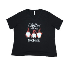 Image of Chillin with My Gnomies Funny Graphic Holiday Festive Christmas Shirt Black M