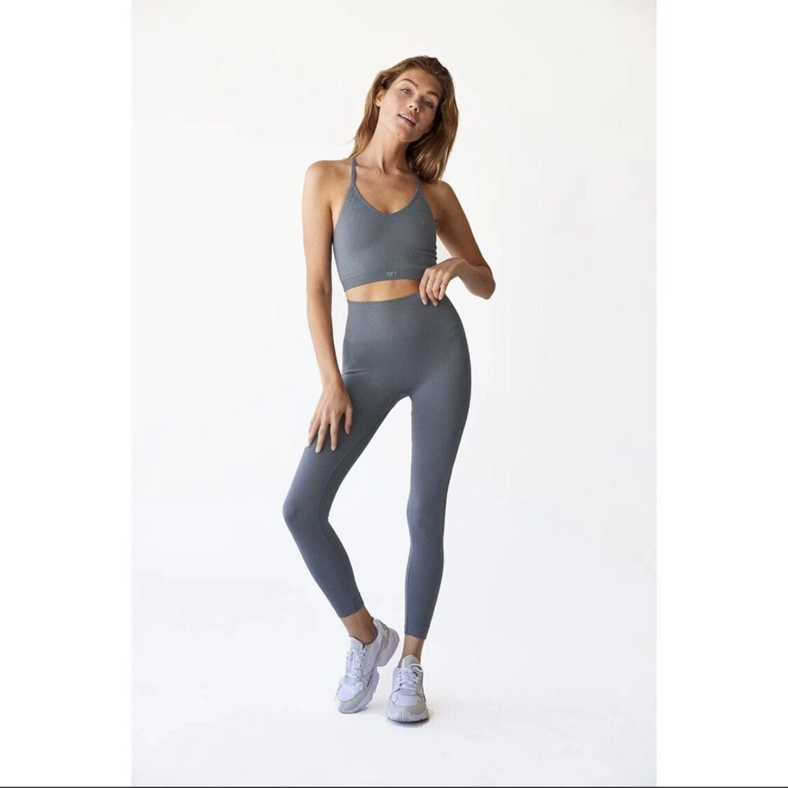 set active bra and leggings set in Slate