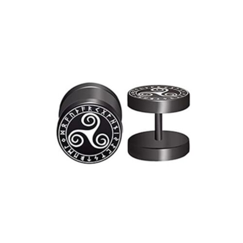 Unisex Stainless Steel Norse Viking Runes Barbell Black Stud Earrings Gift UK - Picture 16 of 21