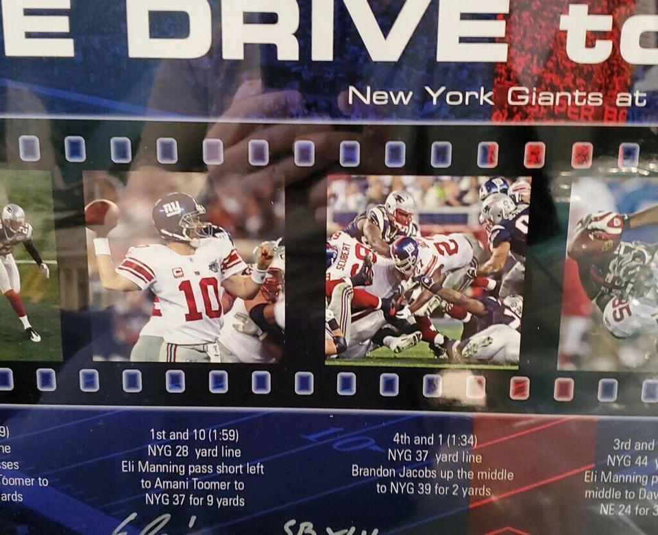 Eli Manning Sign Giants "The Drive to Victory" Filmstrip Collage 12x23 STEINER - Image 4 of 4