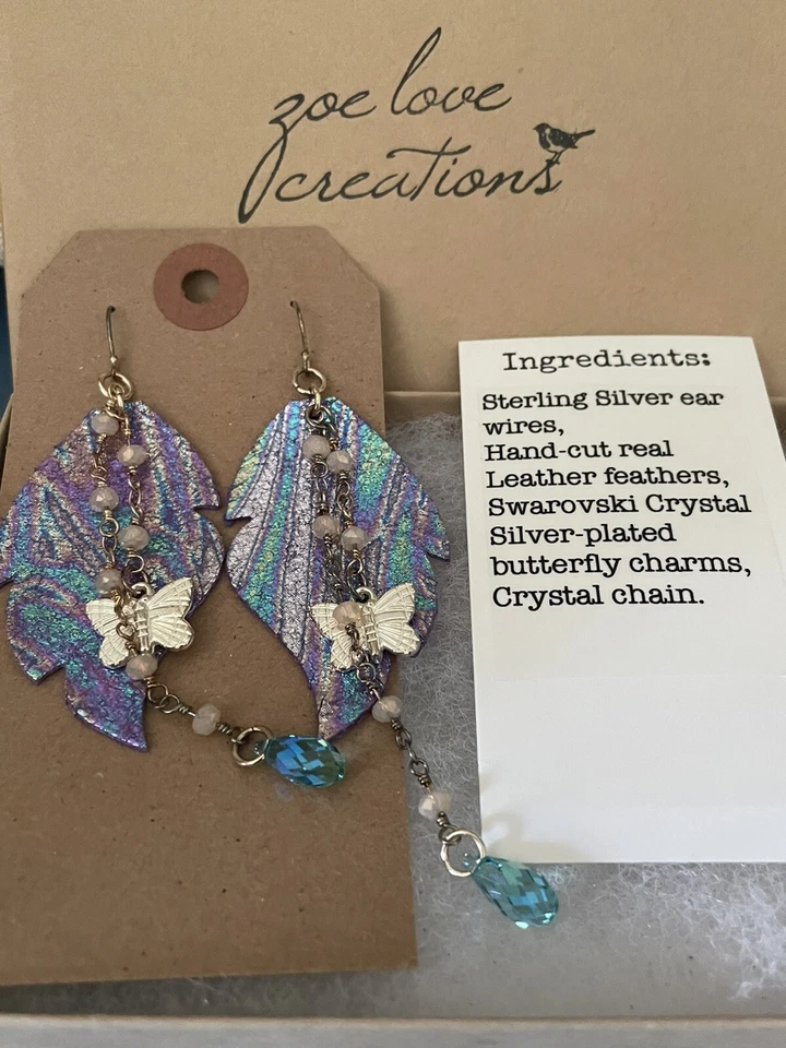 Серьги ручной работы от Zoe Love Creations висячие с мерцающими бабочками - Изображение 4 из 4