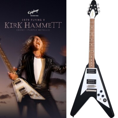 New Epiphone Kirk Hammett 1979 Flying V (Ebony) 790346 Electric