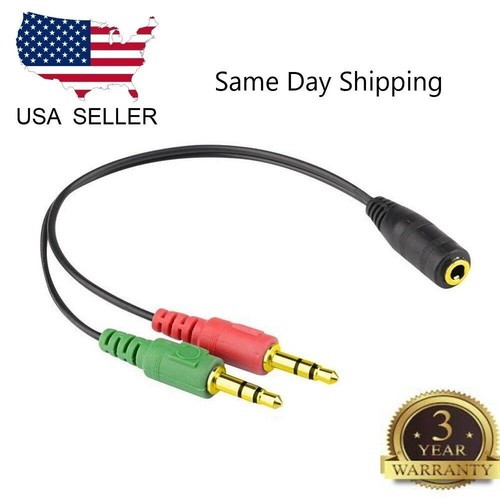 3.5mm Female to 2 Male Headphone Mic Y 