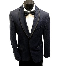 Zara Man BLUE Textured BROCADE Sport Coat Tux SATIN TRIM Formal Tuxedo Blazer 38