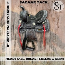 8" Western Leather Youth Kids Horse Pony Saddle Tack Set Floral Tooled Free Ship