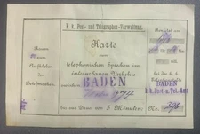 Baden, Germany - Old Telephone Voucher - Undated