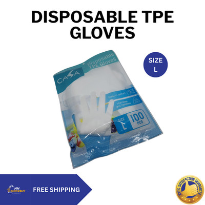 Disposable TPE Gloves L Size | 100 Pcs | Food Prep | Powder Free | Latex Free
