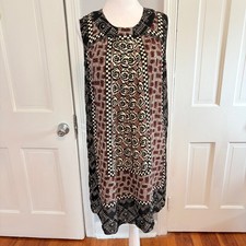 Anna Sui Women 4 Shift Dress Black Geometric Floral Rayon Sleeveless USA Made
