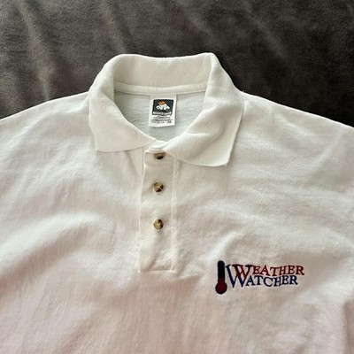 Vintage Weather Watcher Polo Shirt Mens Medium White Embroidered Logo Retro 90s