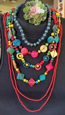 Lot Of The Fanastic Five!   4 Necklaces & A Gorgeous 2" VTG Brooch So Colorful!