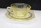 Vintage Anchor Hocking Depression Glass Yellow Amber Princess Cup And Saucer
