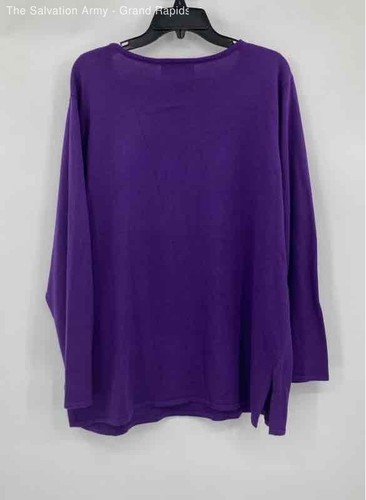 Bob Mackie Womens Purple Long Sleeve Round Neck Pullover Sweater Size 1X - Picture 4 of 7