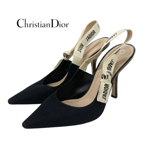 Escarpins Dior Christian JADIOR tissu chaussure noir blanc écharpe occasion TIEE 0