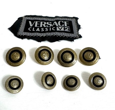 SET OF 8 VINTAGE VERSACE V2 CLASSIC REPLACEMENT BUTTONS Gold Black Tone