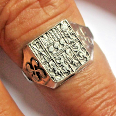 Bague Chevalière Taille 60 Argent Lauburu Blason Basque - Occasion Avec Patine