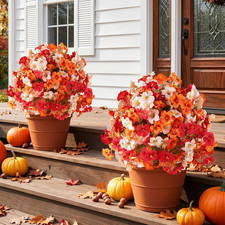 2 Pack 24" Fall Artificial Topiary Bushes with Ground Spike